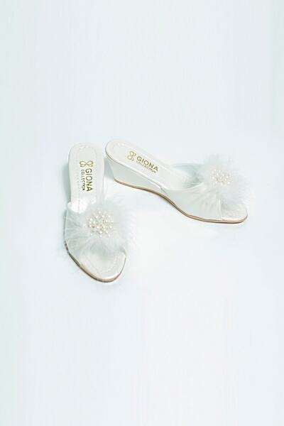 GIONA Wedge Heeled Ecru Bridal Dowry Slippers