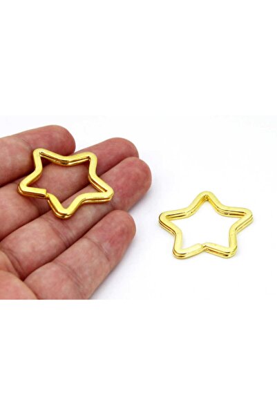 yfhobi 5 Adet - 32x34 Mm Sarı Kaplama Yıldız Anahtarlık Halkası