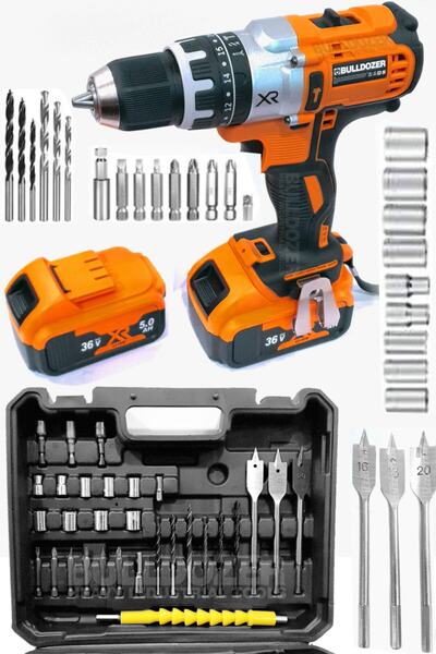 Bulldozer 36vs Darbeli 10mm Metal Madren Çift Akülü Şarjlı Vidalama Matkap 35...