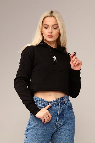 MJORA Hanorac crop negru cu panglică