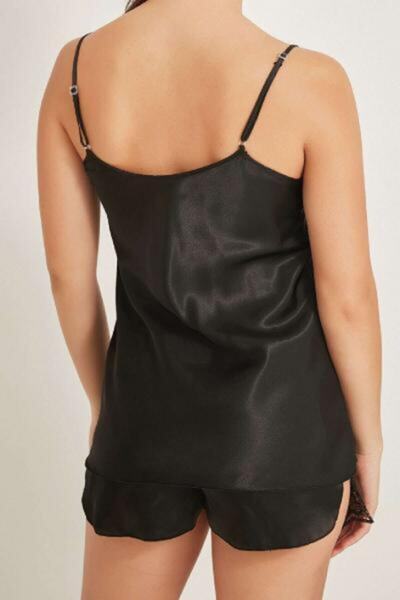 TİSTA Set de noapte și pantaloni scurți din satin pentru femei - negru