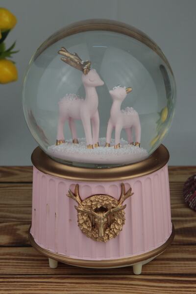 moryconcept Sevimli Çift Geyik Model Püskürtmeli Kar Küresi Müzikli Işıklı Bü...