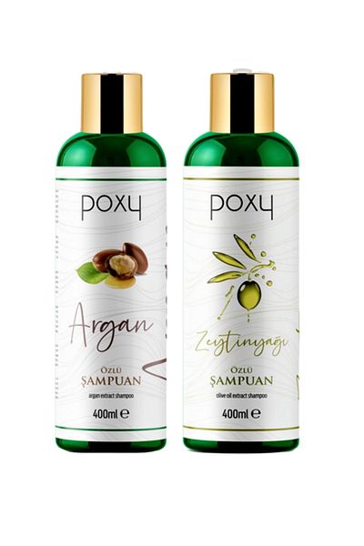 Poxy Argan Extract All Hair Shampoo - 400 Ml & Olive Oil Extract Shampoo - 400 Ml