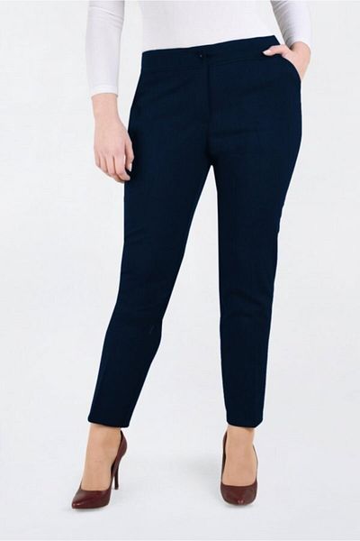 Modakenti Women's Large Size Classic Pocket Fabric Trousers - Navy Blue