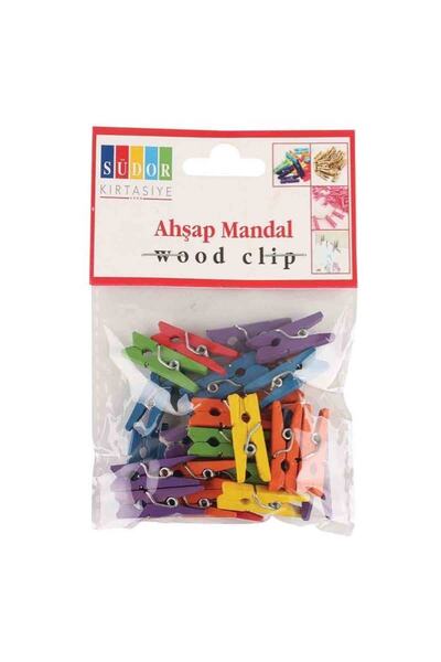 Südor Renkli Ahşap Mandal Küçük Mini Mandal (30 Adet) Bs-99