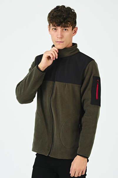 Giymoda Men's Zippered Slim Fit Detailed Fleece Khaki