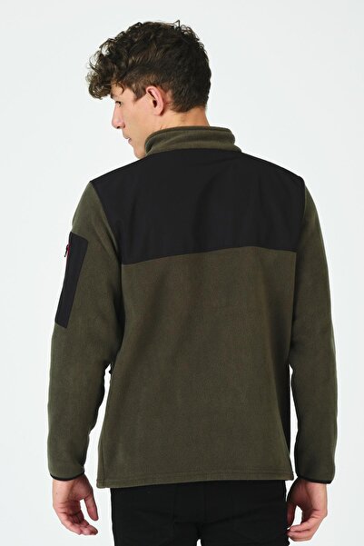 Giymoda Men's Zippered Slim Fit Detailed Fleece Khaki