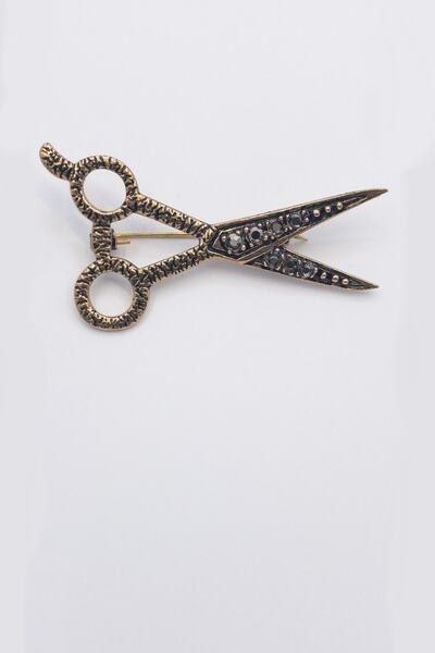 Esra Pamir Markazit Taşlı Bronz Makas Broş