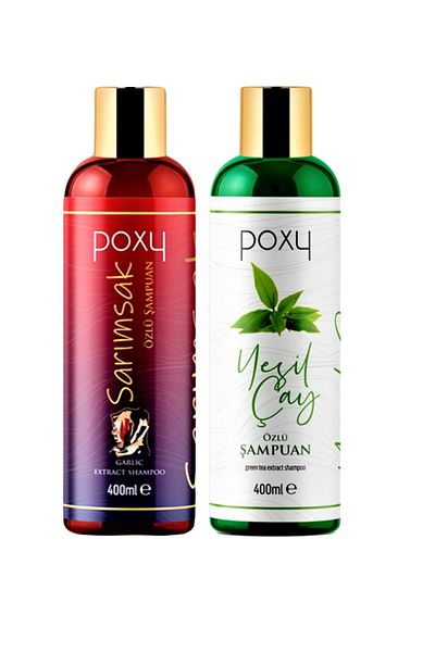 Poxy Garlic Essence Closed Hair Shampoo - 400 Ml & Green Tea Extract Fine Hair Shampoo - 400 Ml