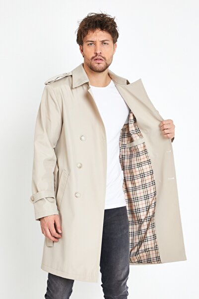 Bigart Ekose Astar Detaylı Erkek Trençkot & Pardesü Kemik