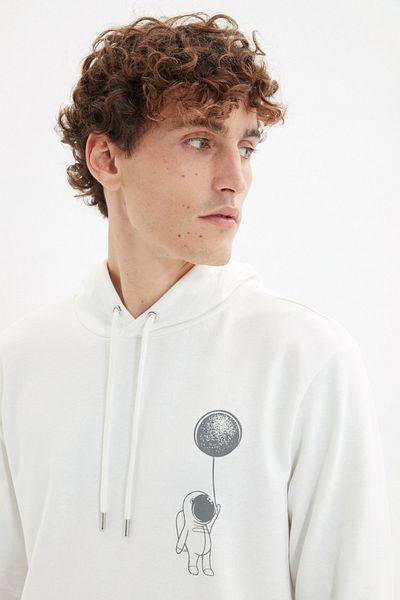 Trendyol Collection Ecru Fleece Hooded Sweatshirt - Back Printed, Cotton TMNAW21SW0635