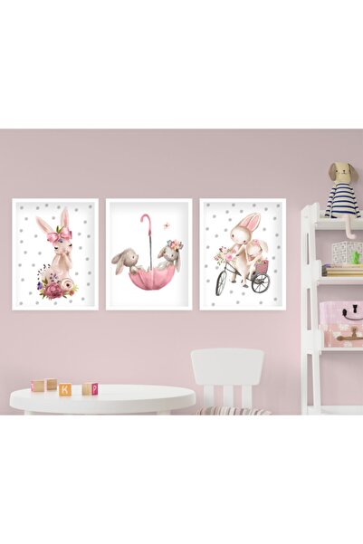 Ya&mu Tablosetleri 3 Adet 33 X 44cm Büyük Boy Ahşap Beyaz Çerçeveli Bebek, Ço...