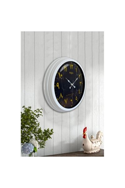 Bahat ساعة حائط مكتب صالون عربي إطار ألمنيوم أبيض 40 سم