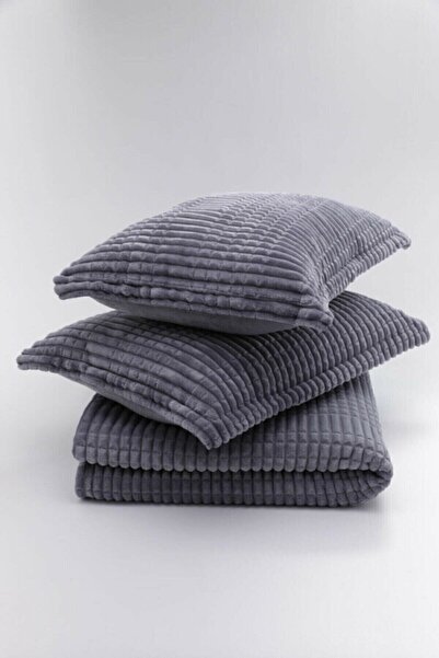 Merinos Modern Line 3-Piece Bedspread Blanket Set - Dark Gray