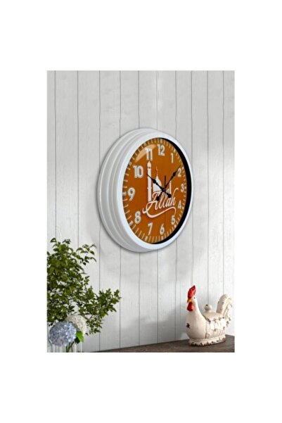Bahat ساعة حائط مكتب صالة الله مكتوبة إطار ألمنيوم أبيض 40 سم