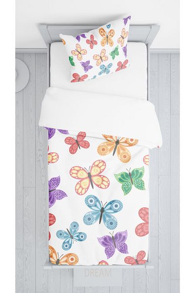 Şen Dekorasyon Flying Colorful Butterflies Bedspread Pillowcase Set