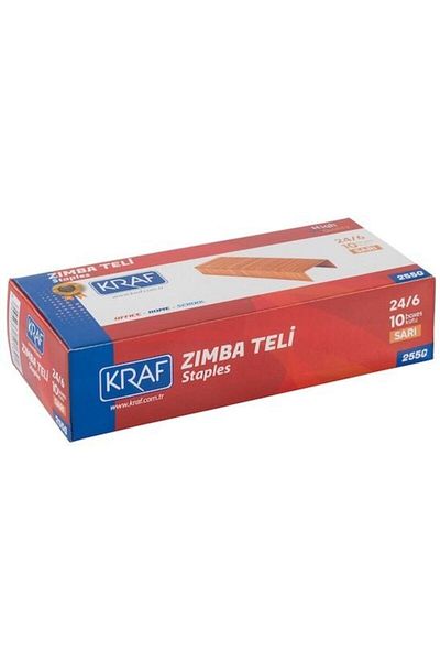 KRAF Yellow Color - Pack of 10 Staples, No: 24/6 - for Large Stapler