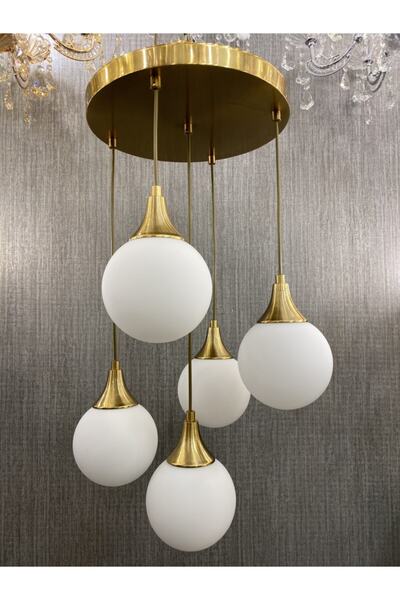 Atakan Avize 5li Sarkıt Beyaz Cam Bal Renk