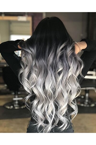 REMY HAİR Siyah Gri Ombreli Hafif Dalgalı Uzun Fiber Sentetik Peruk Parti Peruğu