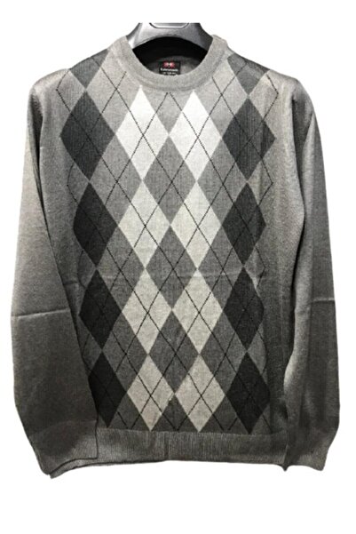 NACAR STORE Men's Crew Neck Patterned Thin Wool Knitwear Dad Sweater