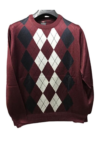 NACAR STORE Men's Crew Neck Patterned Thin Wool Knitwear Dad Sweater