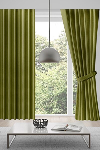 MEVVA HOME ستارة خلفية مخملية بجناح واحد (1×3 بطاريات ضيقة) - أخضر فستقي