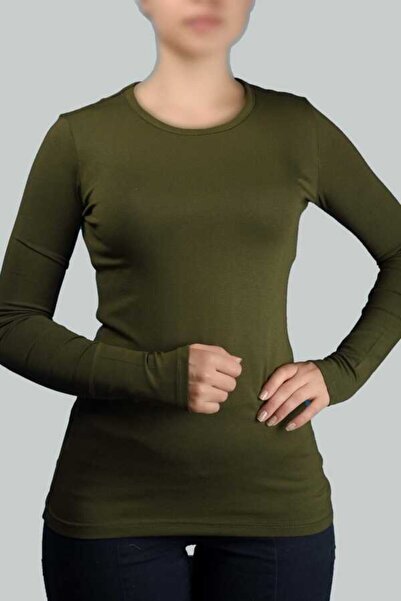 Altobeh Μακρυμάνικο λαιμόκοψη Lycra Χτενισμένο Βαμβακερό Γυναικείο Κορμάκι - Χακί