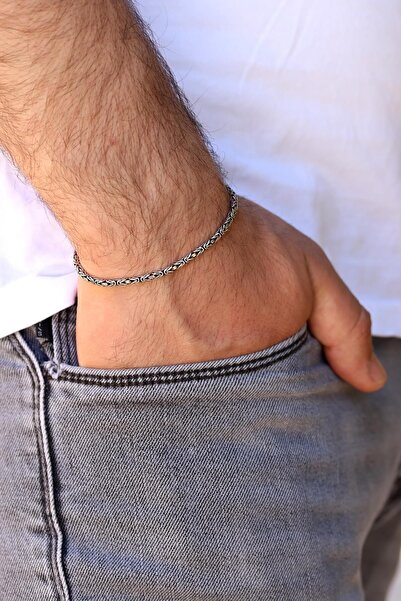 Takılingo Yuvarlak Kalıp Erkek Gümüş El Işi Bileklik Kral Zincir 2.7 Mm