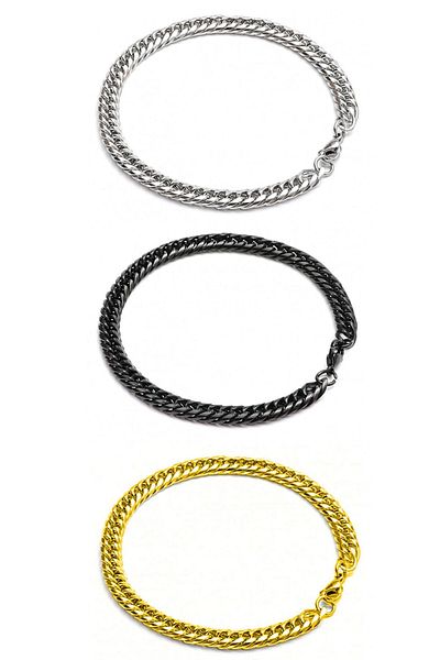 The Collection Set of 3 Herringbone Unisex Steel Bracelets