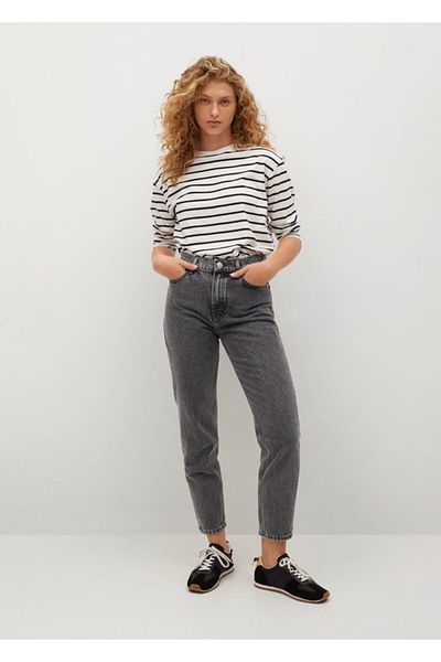 MANGO Woman Jean mom de damă gri 100% bumbac