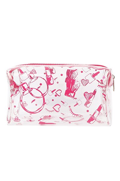 Bakras Purse Size Pink Printed Transparent Makeup Bag
