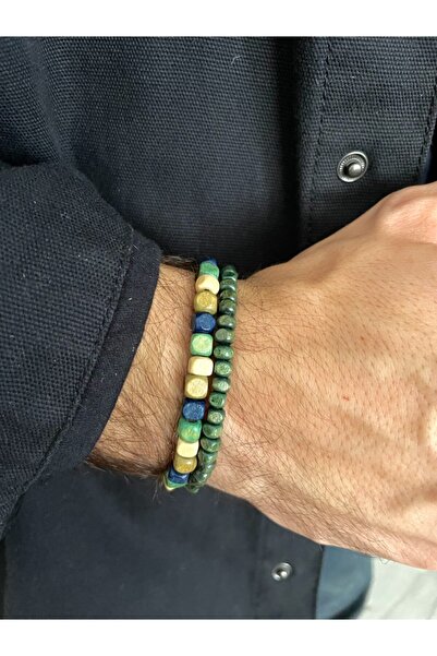 Padore Accessory سوار مزدوج من الخشب الأخضر الزمردي والخشب متعدد الألوان