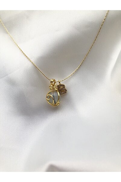 Claritas Takı Kadın Altın Kaplama Zirkon Taşlı B Harfli Ay Taşı Kolye