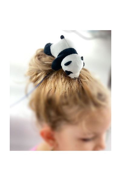 QUEEN AKSESUAR Cute Fluffy Panda 3d Plush Black White Velvet Adult Children's Rubber Buckle