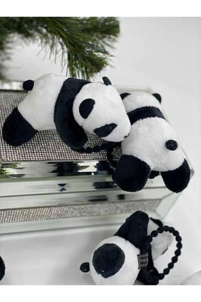 QUEEN AKSESUAR Cute Fluffy Panda 3d Plush Black White Velvet Adult Children's Rubber Buckle