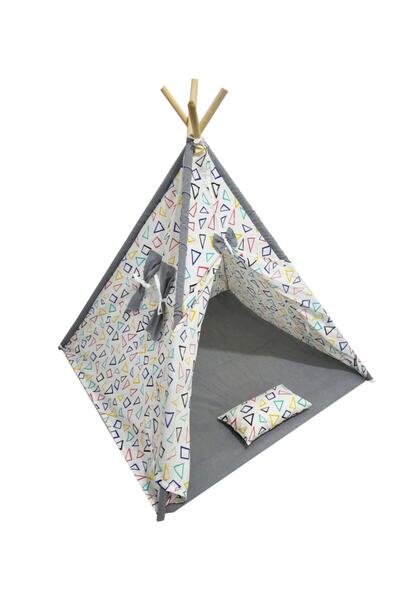 miniks Pamuk Ahşap Çocuk Oyun Çadırı Kızılderili Çadırı Oyun Evi Yastık