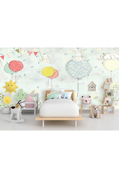 adalidekor Çocuk Odası Tavşan Balon Desenli Duvar Kağıdı