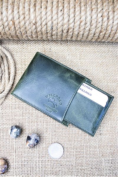 willpolo Γνήσιο δέρμα Crazy Leather Green Ανδρικό Πορτοφόλι + Θήκη Κάρτας