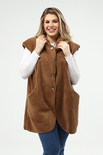 SENTEX Welsoft Дамска жилетка с копчета и джобове в цвят камел