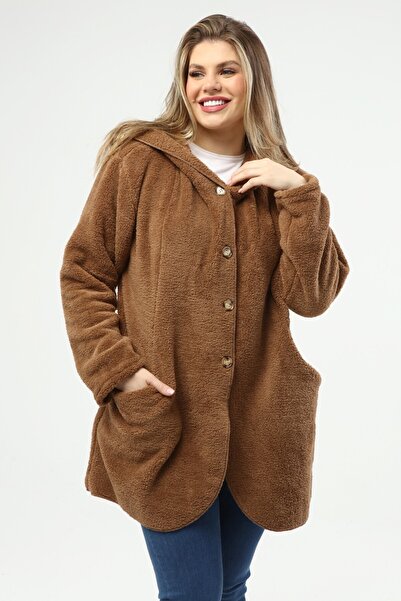 SENTEX Γυναικεία ζακέτα Camel με κουμπιά και τσέπες Welsoft