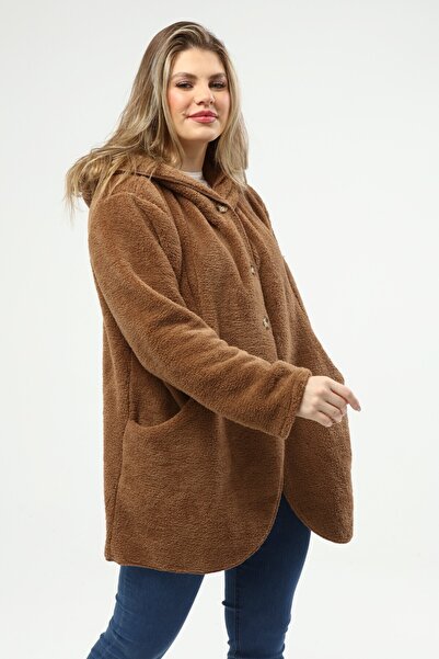 SENTEX Γυναικεία ζακέτα Camel με κουμπιά και τσέπες Welsoft