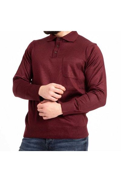 güncüoğlu Classic Woolen Men's Sweater with Collar Pockets