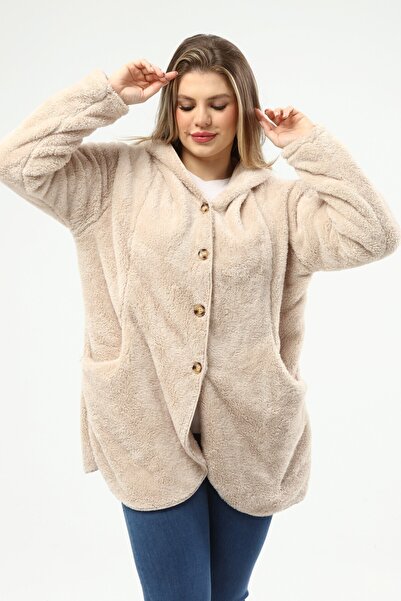 SENTEX Γυναικεία ζακέτα με κουμπιά και τσέπες Welsoft σε μπεζ χρώμα