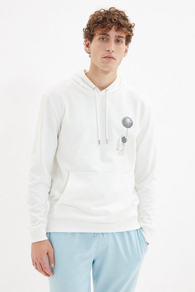 Trendyol Collection Ecru Fleece Hooded Sweatshirt - Back Printed, Cotton TMNAW21SW0635