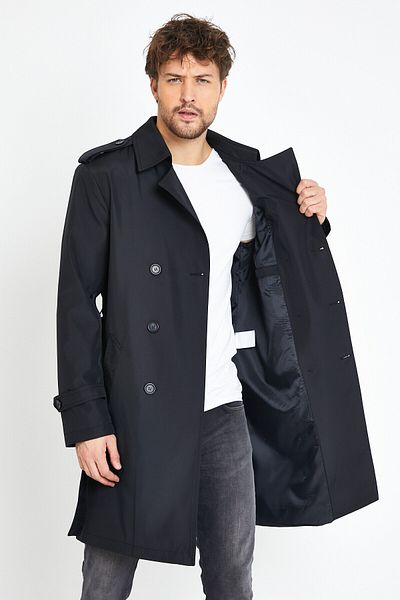 Bigart Plaid Lining Detailed Men's Overcoat & Trench Coat Black