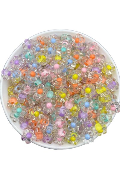 Hedef Bijuteri 25 جرام خرز نموذج زهرة شفافة مع خرز ملون مختلط، خرز مجوهرات (2...