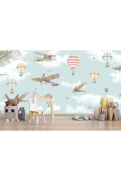 adalidekor Uçak Ve Balon Desenli Çocuk Odası Duvar Kağıdı