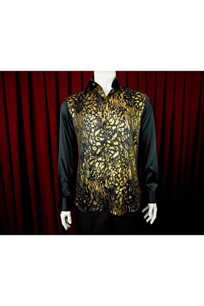 Stage By Bc Stage Limited Edition Altın Leopar Desenli Siyah Saten Gömlek