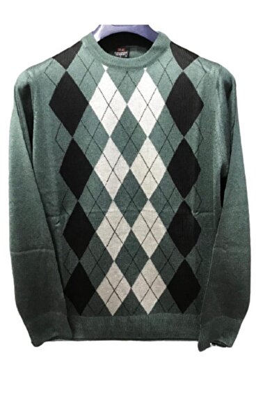 NACAR STORE Men's Crew Neck Patterned Thin Wool Knitwear Dad Sweater