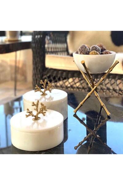 MIARIK DESIGN & DEKORASYON Mermer Ve Mercan Pirinç Kulplu 2 Li Dekoratif Kutu